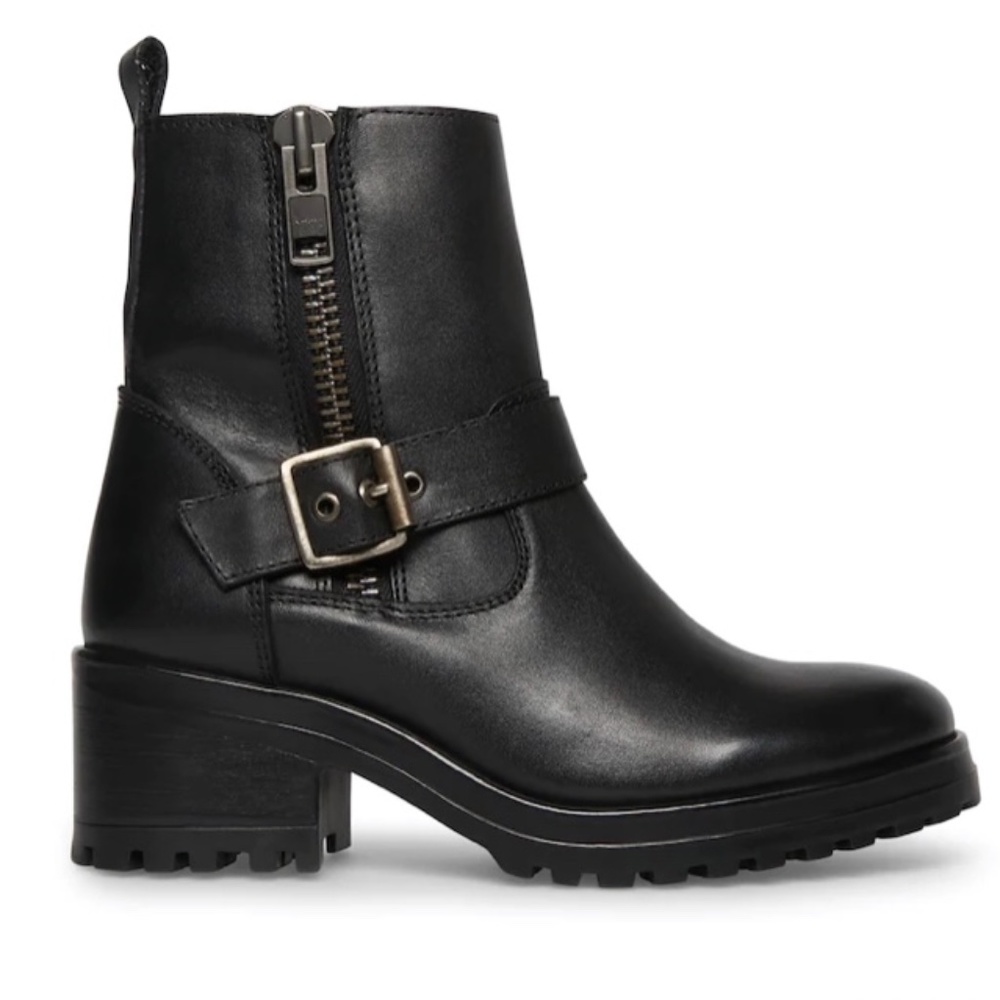 Steve Madden Garland black leather lug sole booties BRAND NEW 6.5 or 7